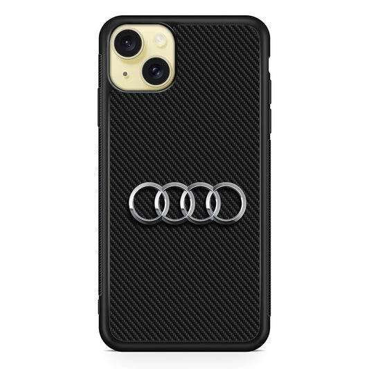 Audi Metal Against a Dark Carbon iPhone 15 Plus Case | Slim Rubber Case for iPhone 15 Plus