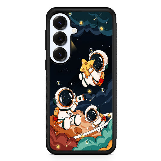 Three Astronauts Playing on a Planet Samsung Galaxy S25 Plus Case | Slim Rubber Cover for Samsung Galaxy S25 Plus