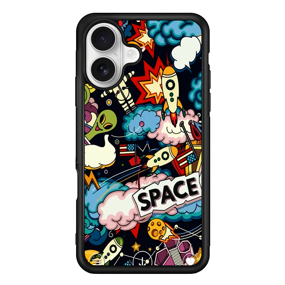 Cartoon Space Rockets iPhone 16 Plus Case | Durable Protective Rubber Cover
