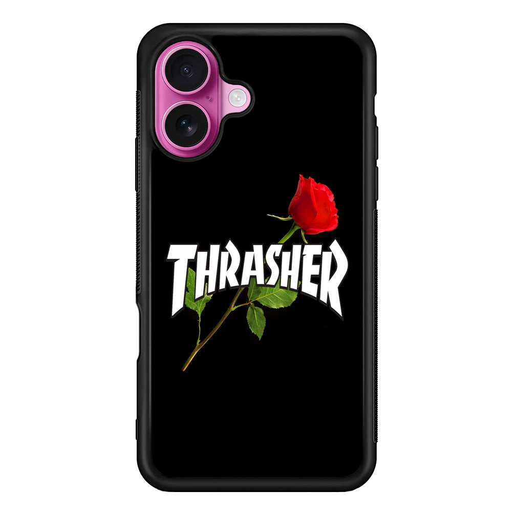 Thrasher Black Rose Flower iPhone 17 Case | Slim Rubber Case for iPhone 17
