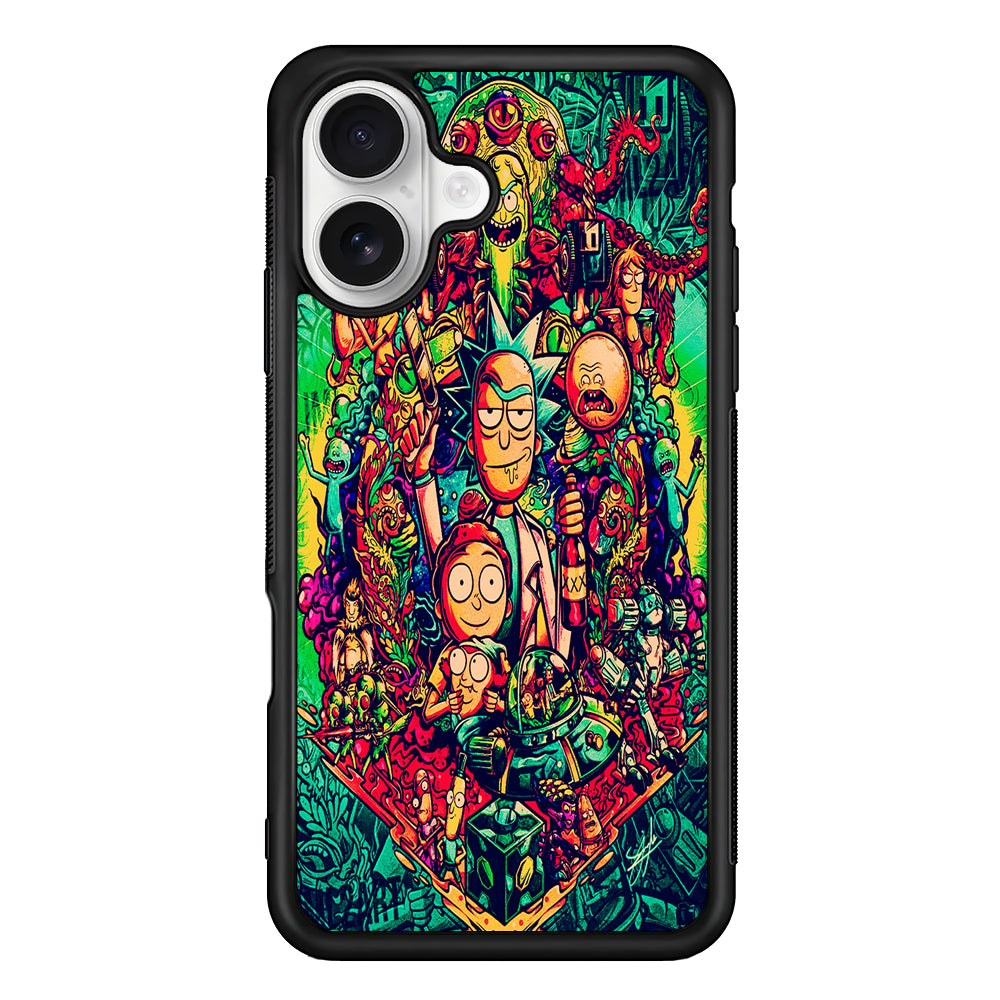 Rick and Morty Cartoon Art iPhone 16 Plus Case | Durable Protective Rubber Cover