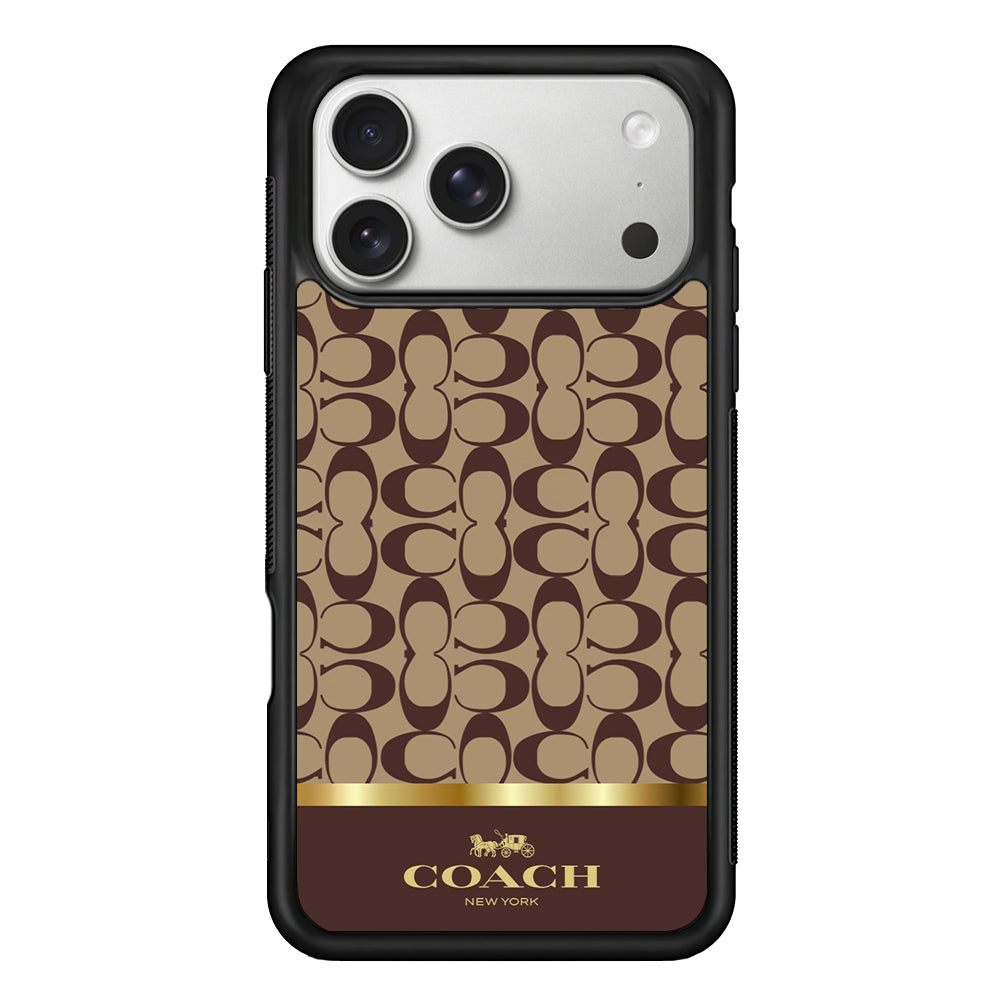 Coach Brown Gold Line iPhone 17 Pro Case | Slim Rubber Case for iPhone 17 Pro