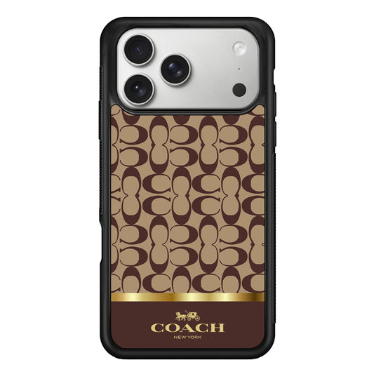 Coach Brown Gold Line iPhone 17 Pro Case | Slim Rubber Case for iPhone 17 Pro