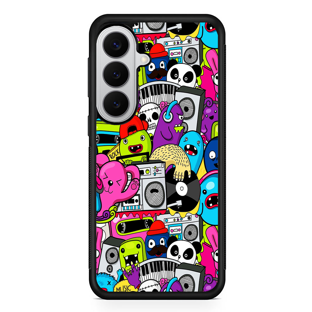 Doodle Monsters Music Pattern Samsung Galaxy S26 Case | Protective Rubber Cover