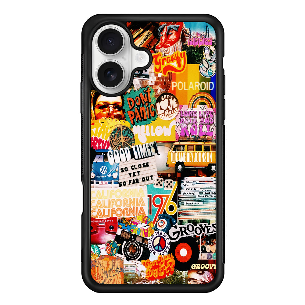 Retro Aesthetic 70s Collage iPhone 16 Plus Case | Durable Protective Rubber Cover