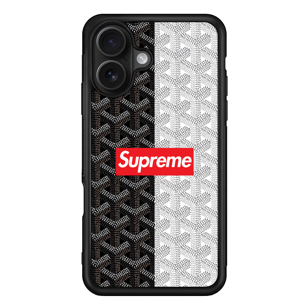 Supreme Black White Pattern iPhone 16 Case | Slim Rubber Case for iPhone 16
