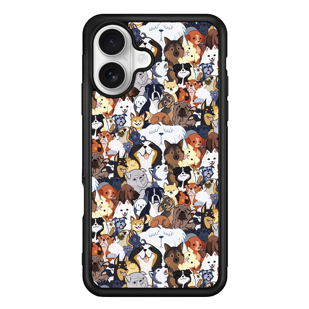 Puppy Party Pattern iPhone 16 Plus Case | Durable Protective Rubber Cover