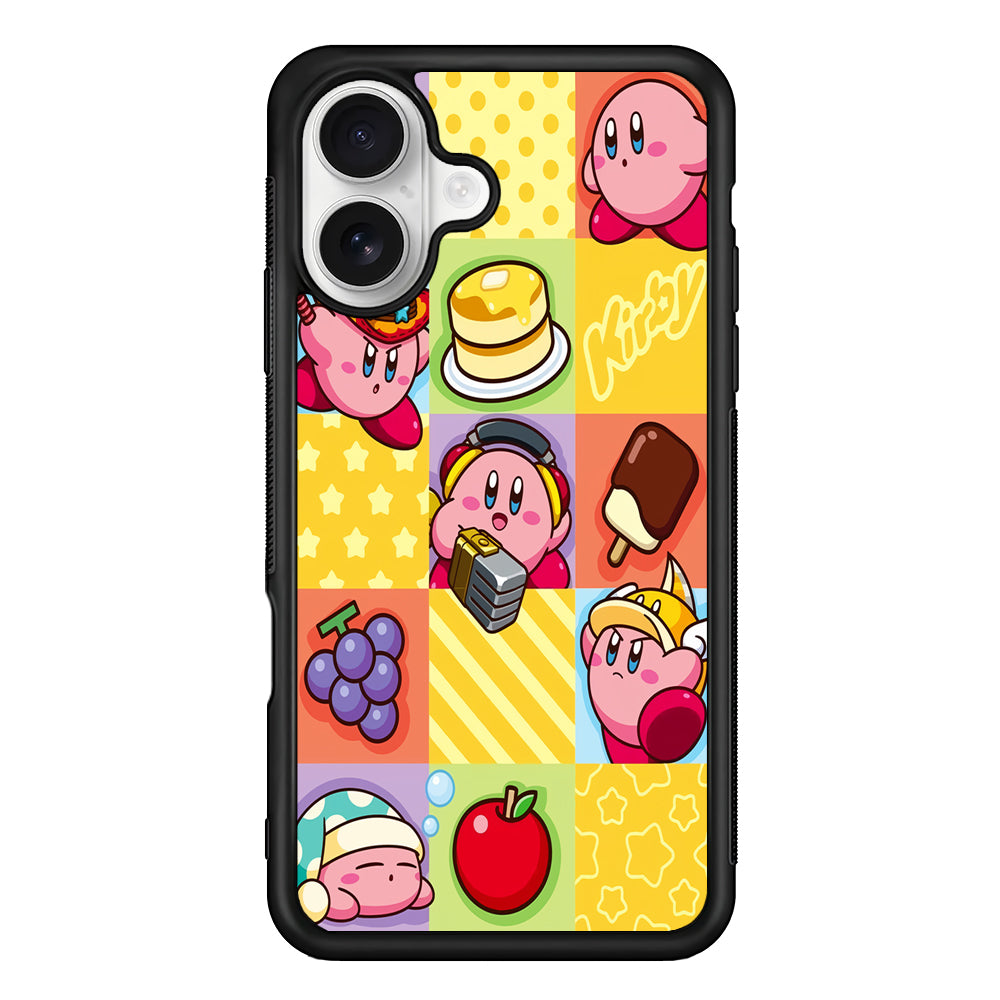 Cute Kirby Collage iPhone 16 Plus Case | Durable Protective Rubber Cover