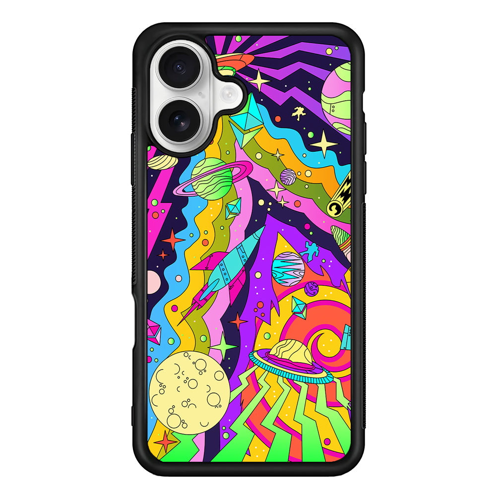 Trippy Spaceland Planets iPhone 16 Plus Case | Durable Protective Rubber Cover