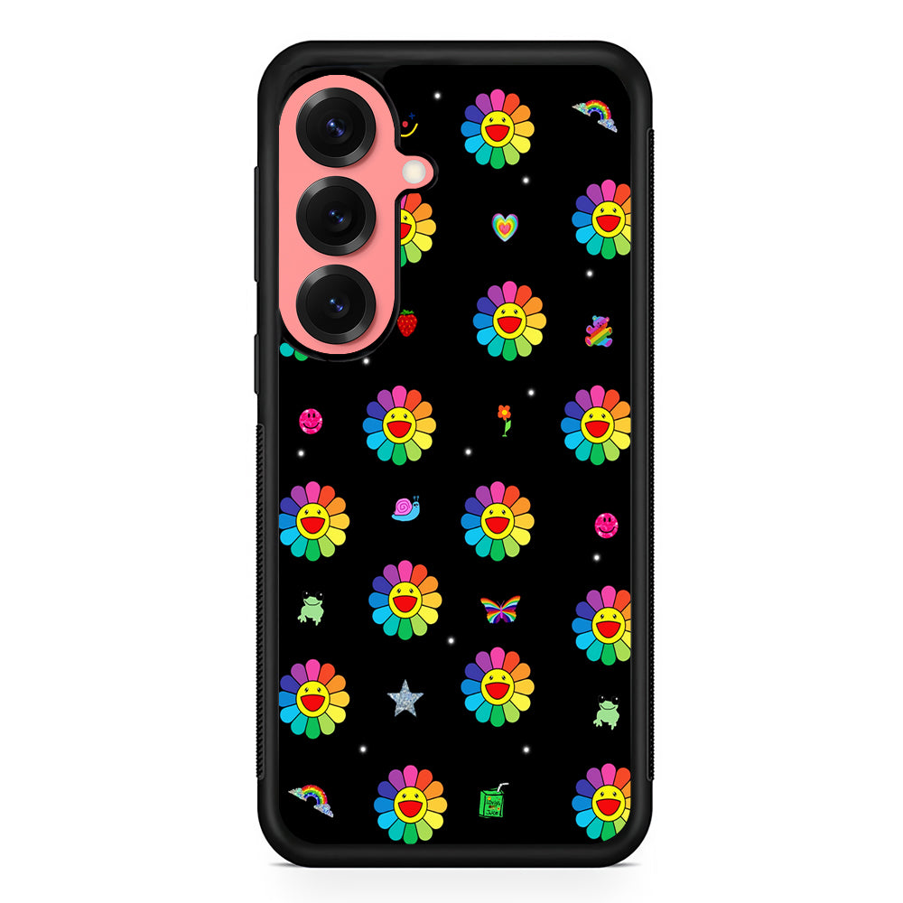 Smile on Rainbow Flower Black Samsung Galaxy S25 Case | Protective Case for Samsung Galaxy S25