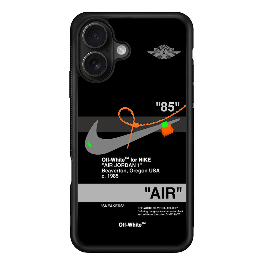 Off White x Nike Air Jordan Black iPhone 16 Case | Slim Rubber Case for iPhone 16