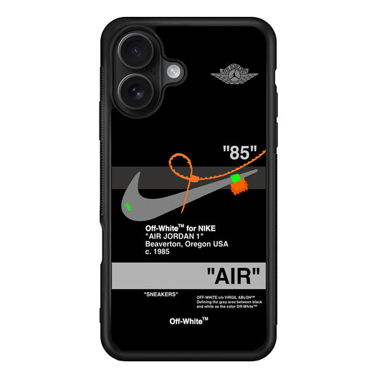 Off White x Nike Air Jordan Black iPhone 16 Case | Slim Rubber Case for iPhone 16