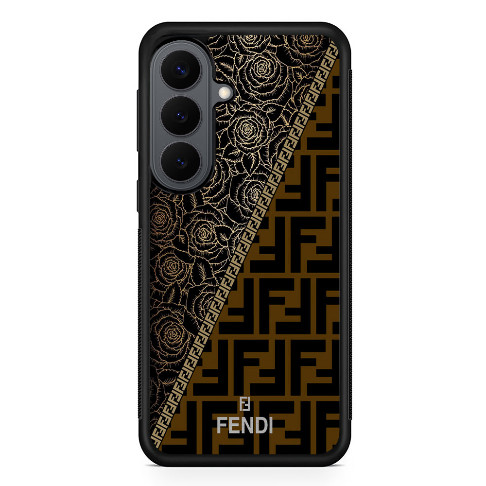 Fendi Slices Black Rose Samsung Galaxy S26 Plus Case | Slim Rubber Case for Samsung Galaxy S26 Plus