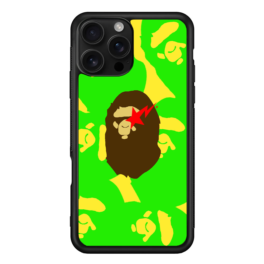 Bape Green Screen iPhone 16 Pro Case | Slim Rubber Case for iPhone 16 Pro