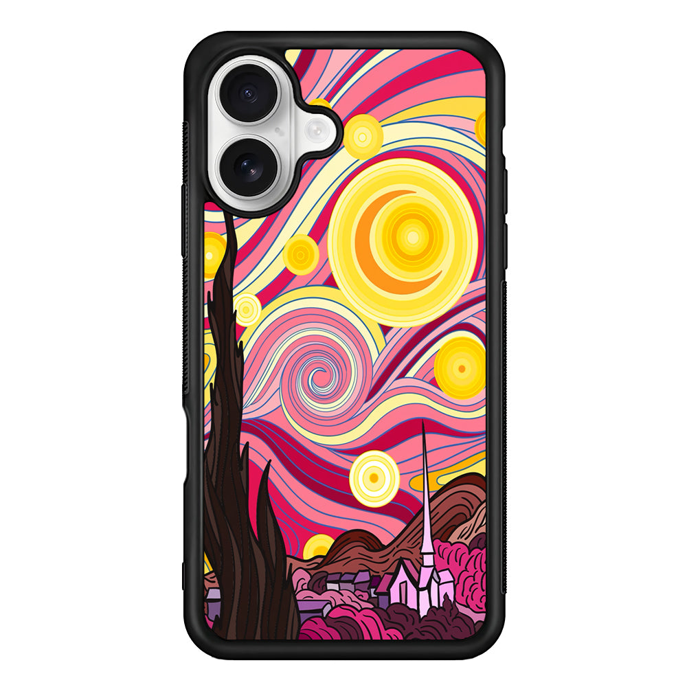Pink Starry Night Van Gogh iPhone 16 Plus Case | Durable Protective Rubber Cover