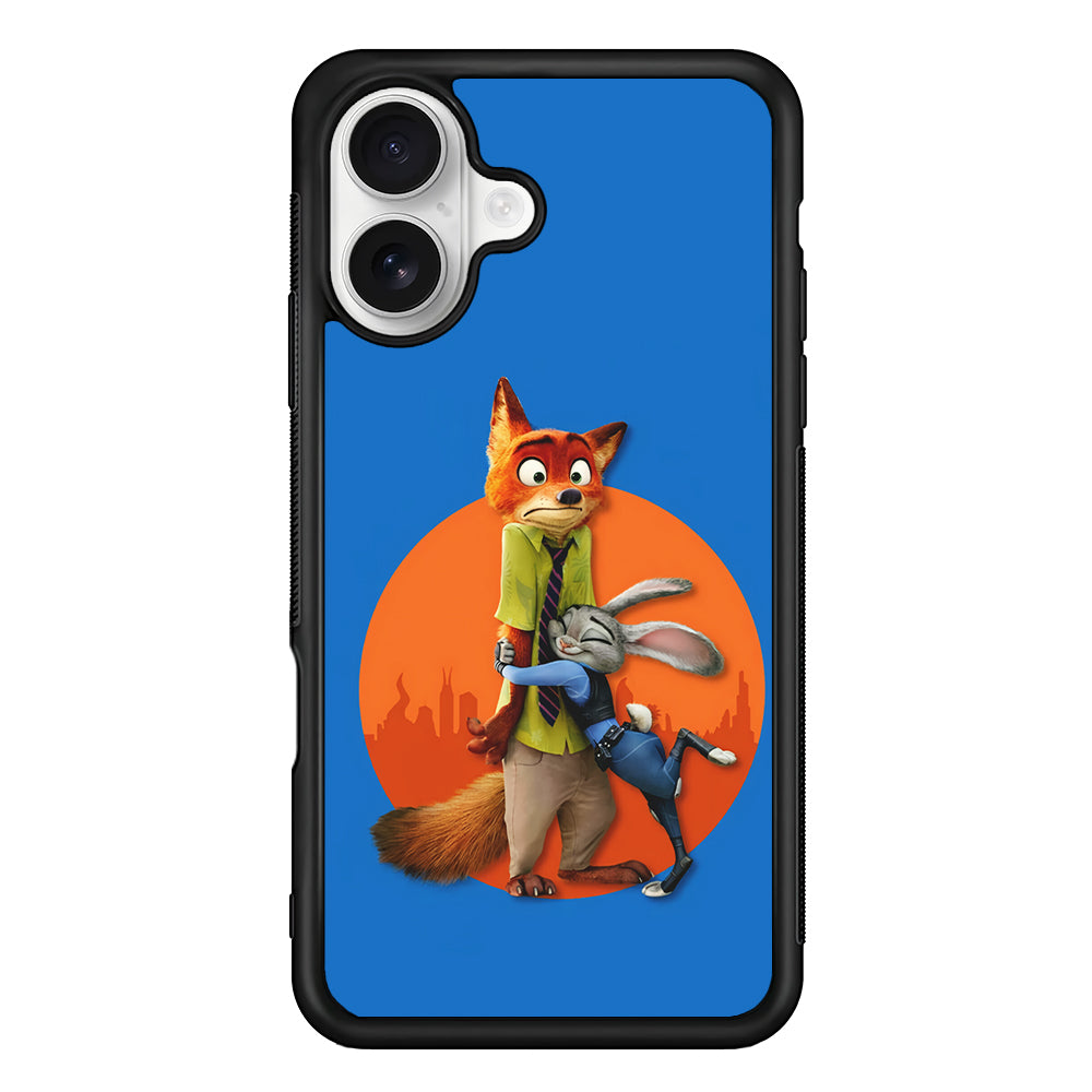 Zootopia Nick and Judy Hug iPhone 16 Plus Case | Durable Protective Rubber Cover