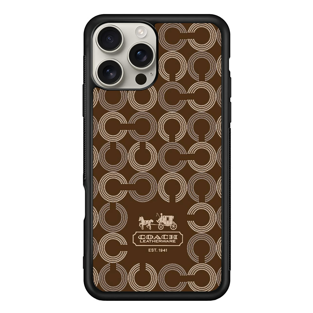 Coach Pattern Brown iPhone 16 Pro Max Case | Slim Rubber Case for iPhone 16 Pro Max