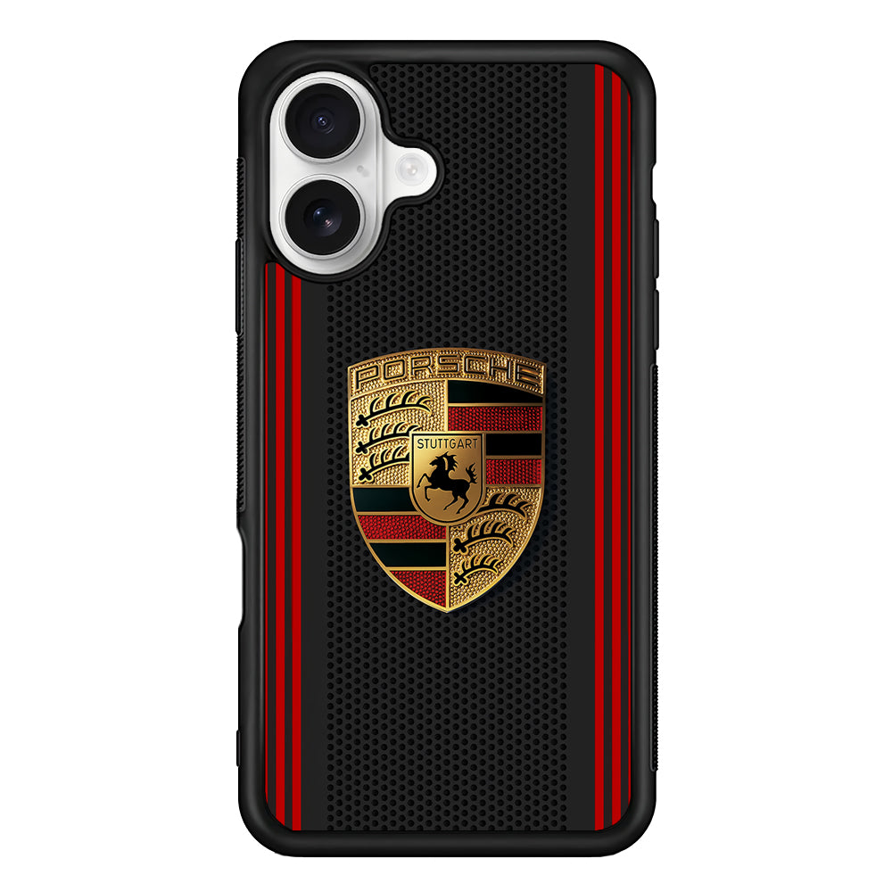 Porsche Gold Emblem iPhone 16 Plus Case | Slim Rubber Case for iPhone 16 Plus