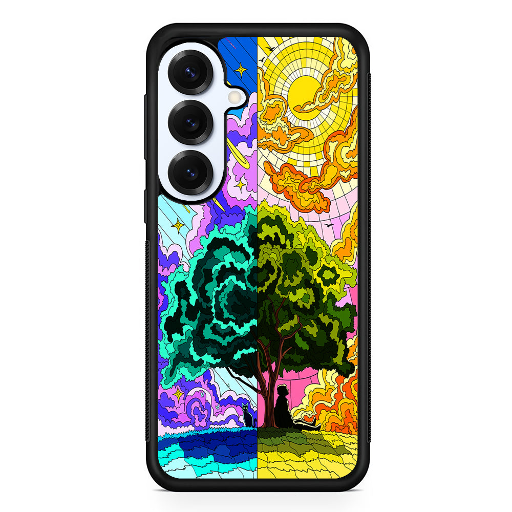 Cat and Men Under The Tree Samsung Galaxy S25 Plus Case | Slim Rubber Cover for Samsung Galaxy S25 Plus