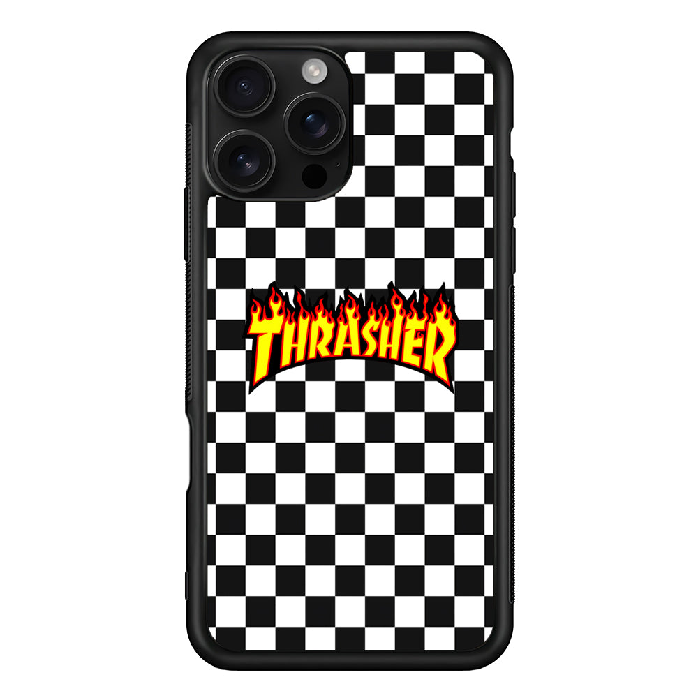 Thrasher Chess Pattern iPhone 16 Pro Case | Slim Rubber Case for iPhone 16 Pro