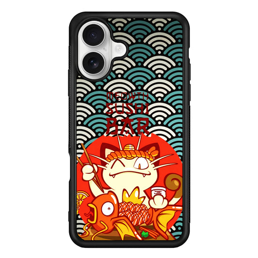 Pokemon Meowth Sushi Bar iPhone 16 Plus Case | Durable Protective Rubber Cover