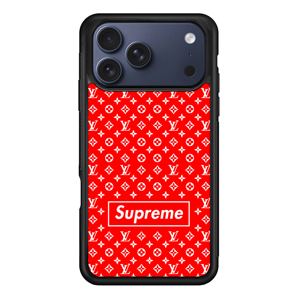 Louis Vuitton X Supreme Red Background iPhone 17 Pro Max Case | Slim Rubber Case for iPhone 17 Pro Max