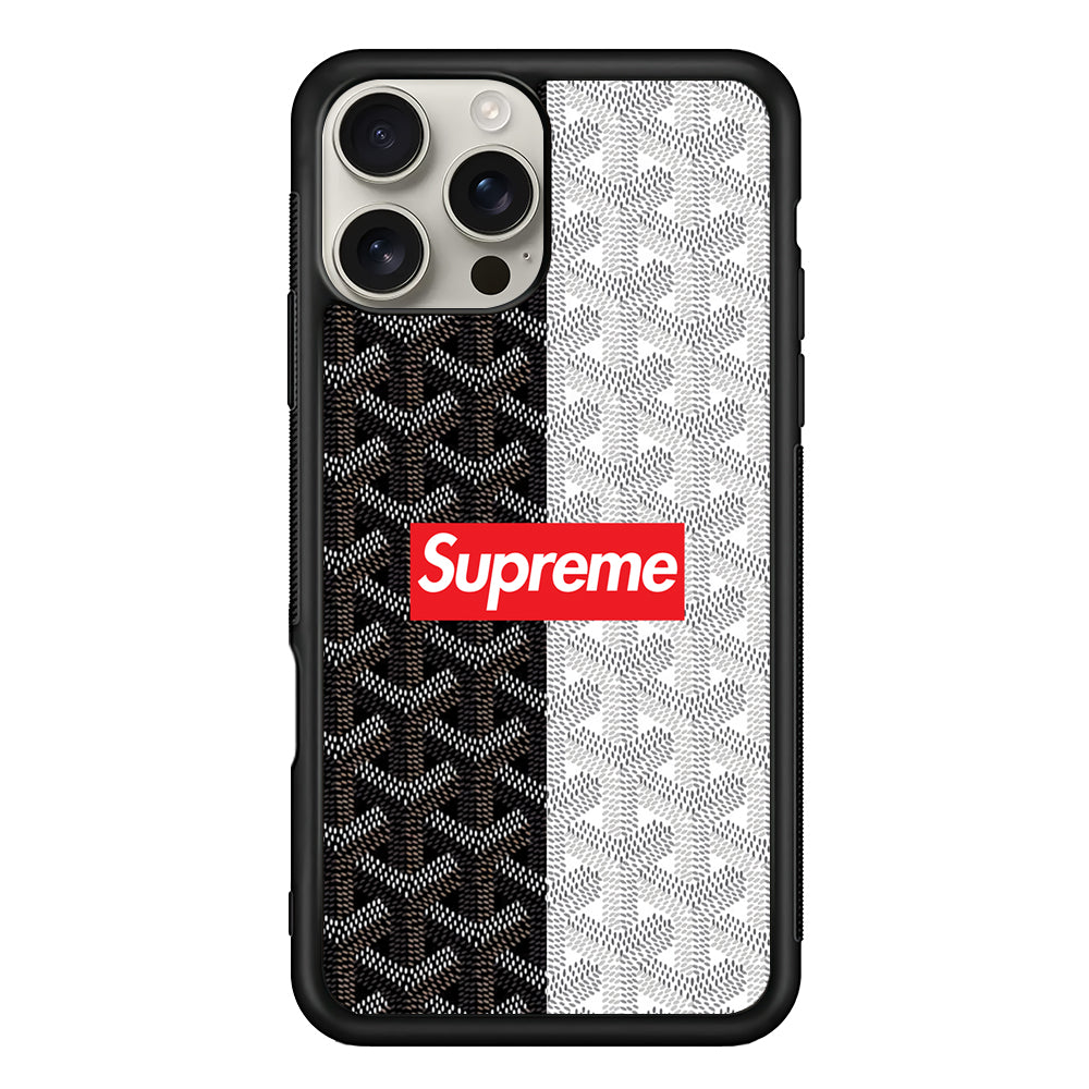 Supreme Black White Pattern iPhone 16 Pro Max Case | Slim Rubber Case for iPhone 16 Pro Max
