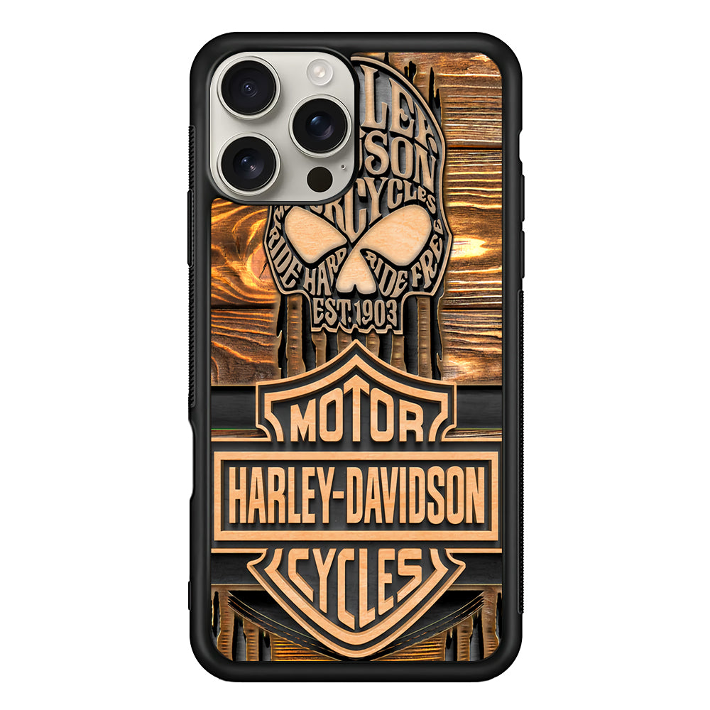 Harley Davidson Wooden Skull iPhone 16 Pro Max Case | Durable Everyday Protective Cover