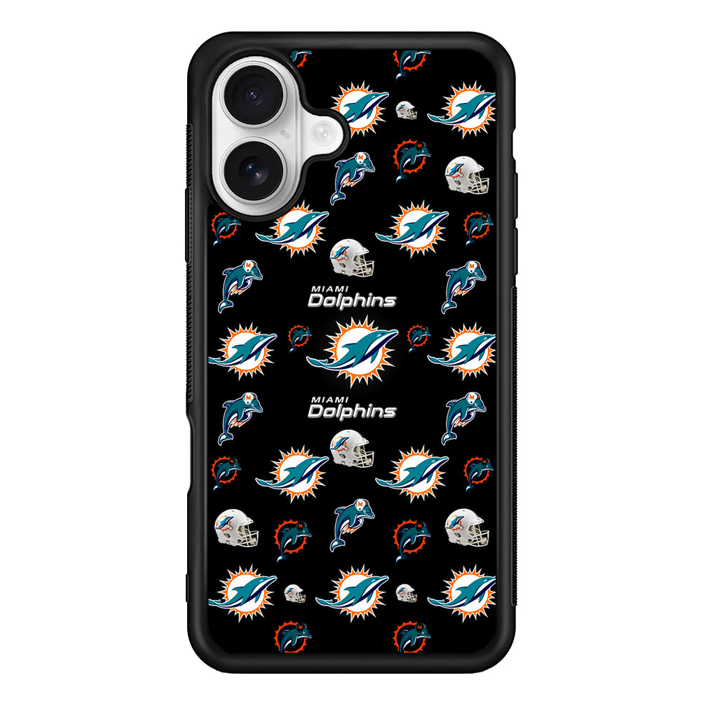 Miami Dolphins Pattern iPhone 16 Plus Case | Durable Protective Rubber Cover