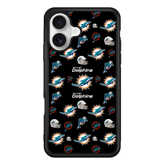 Miami Dolphins Pattern iPhone 16 Plus Case | Durable Protective Rubber Cover