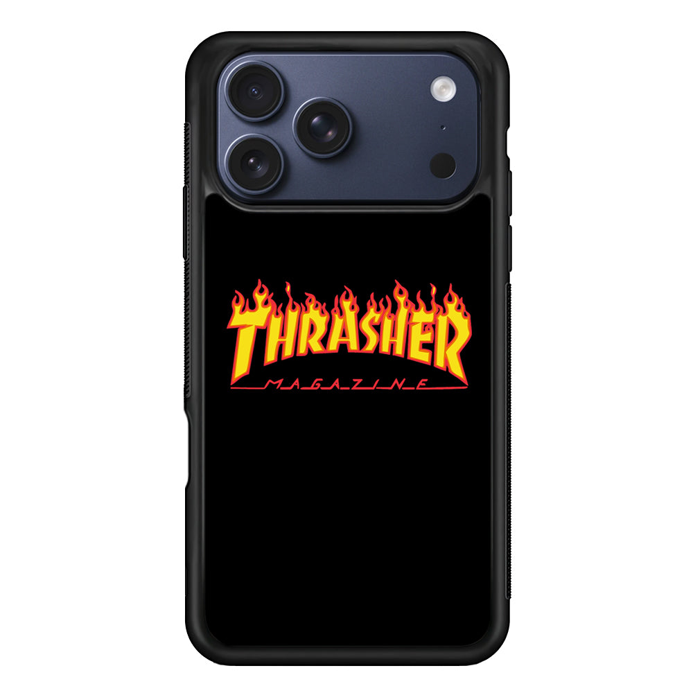 Thrasher Magazine Black Simple Fire iPhone 17 Pro Max Case | Slim Rubber Case for iPhone 17 Pro Max