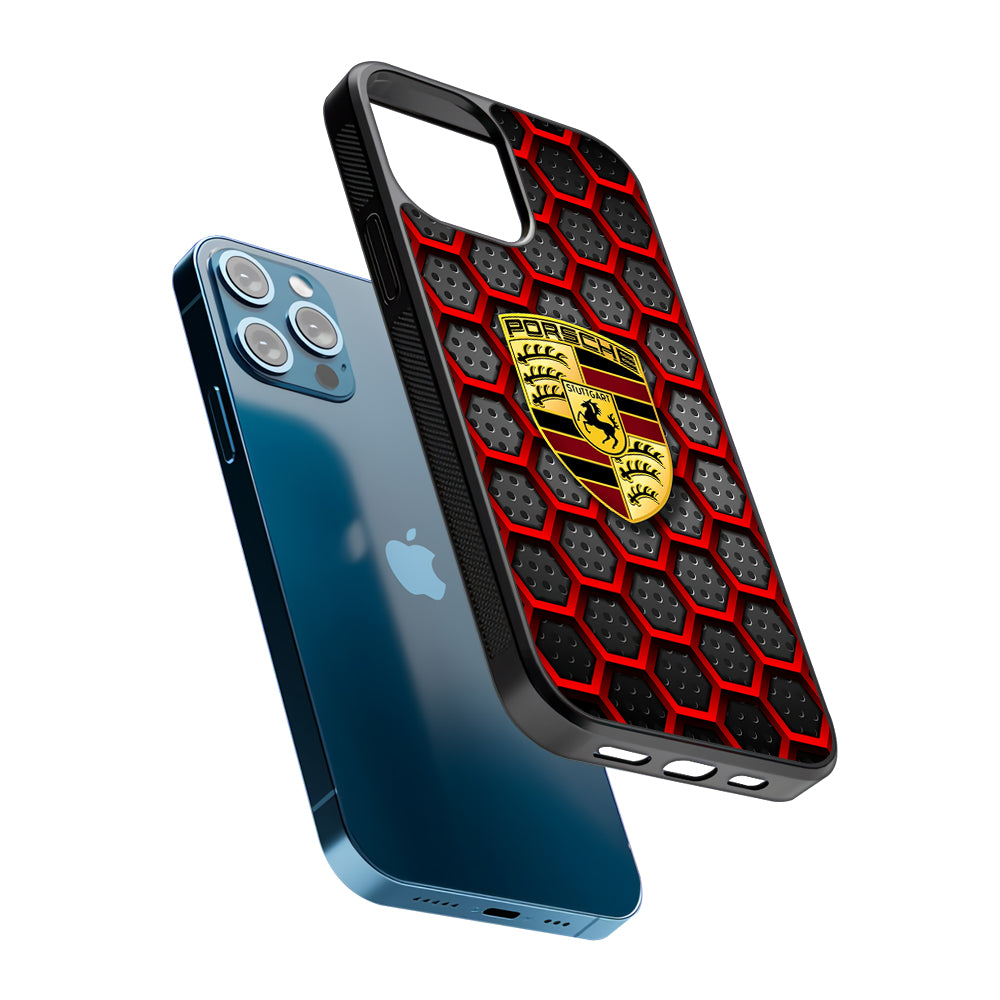 Porsche Red Hexagon 2D Rubber Phone Case | Slim Protective Phone Case