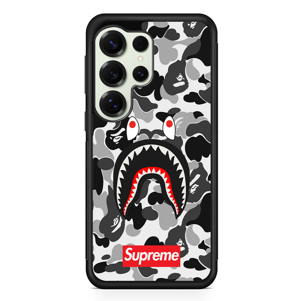 Bape Supreme Black Camo Samsung Galaxy S25 Ultra Case | Slim Rubber Case for Samsung Galaxy S25 Ultra
