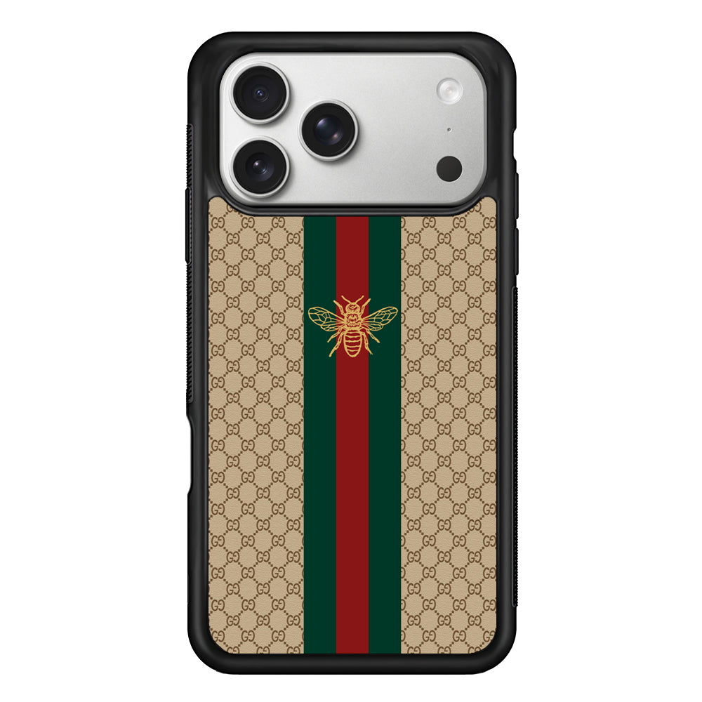 Gucci Latte Wall Stripe Bee Logo iPhone 17 Pro Case | Slim Rubber Case for iPhone 17 Pro