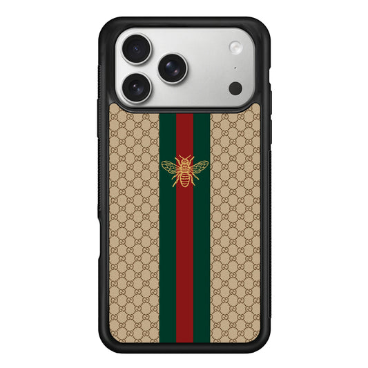 Gucci Latte Wall Stripe Bee Logo iPhone 17 Pro Case | Slim Rubber Case for iPhone 17 Pro