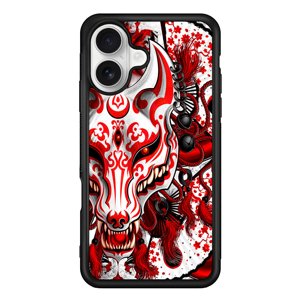 Kitsune Fox Mask Bloody White iPhone 16 Plus Case | Durable Protective Rubber Cover