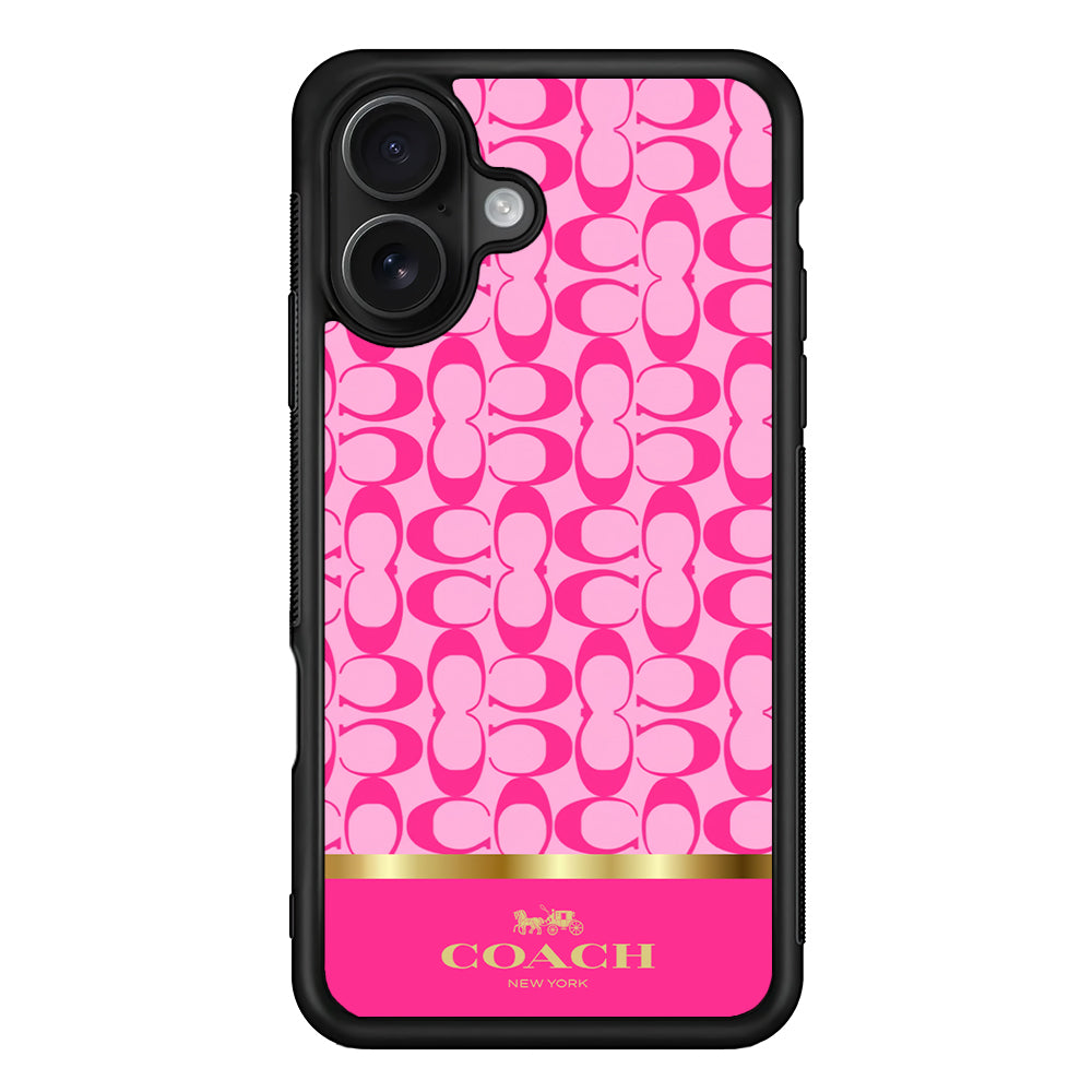 Coach Pink Pattern iPhone 16 Case | Slim Rubber Case for iPhone 16