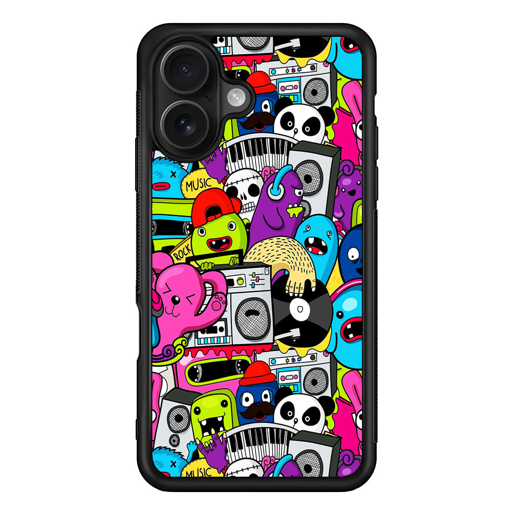 Doodle Monsters Music Pattern iPhone 16 Case - Oxvistore