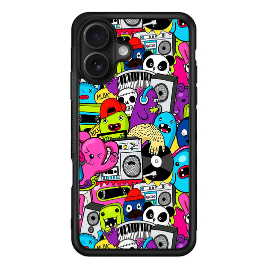 Doodle Monsters Music Pattern iPhone 16 Case - Oxvistore