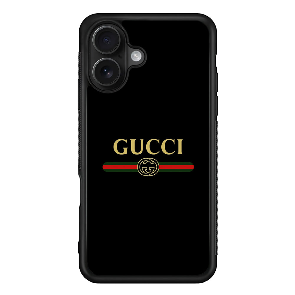 Gucci Logo Black iPhone 16 Case | Slim Rubber Case for iPhone 16