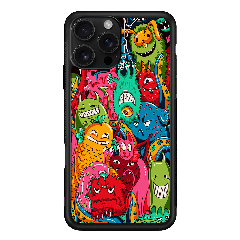 The Cute Monster Gathering Doodle iPhone 16 Pro Case | Durable Protective Case for iPhone 16 Pro