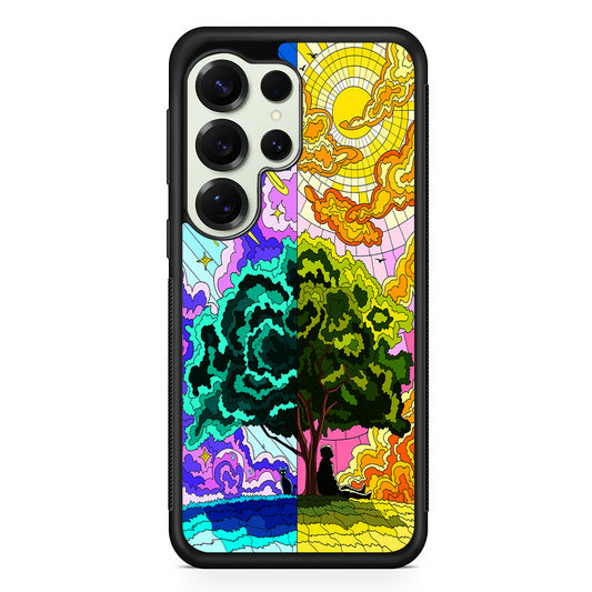 Cat and Men Under The Tree Samsung Galaxy S25 Ultra Case | Durable Rubber Case for Samsung Galaxy S25 Ultra