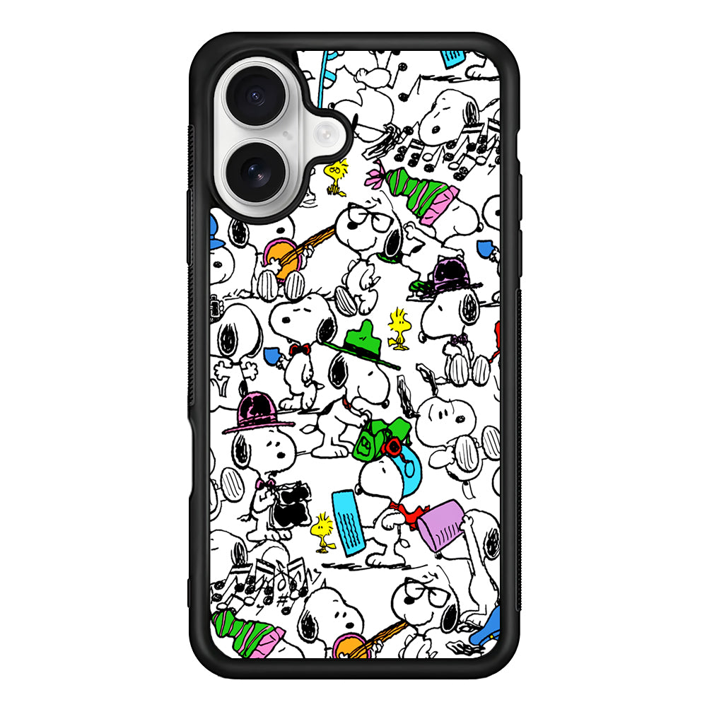 Snoopy and All His Activities iPhone 16 Plus Case | Durable Protective Rubber Cover