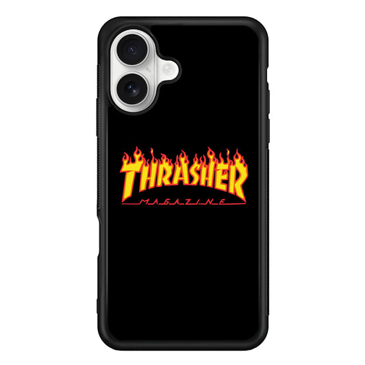 Thrasher Magazine Black Simple Fire iPhone 16 Plus Case | Slim Rubber Case for iPhone 16 Plus