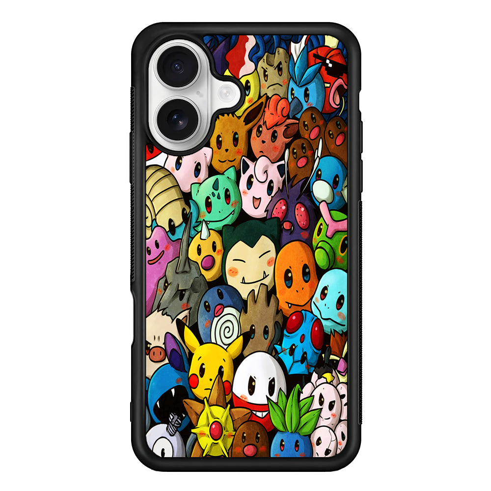 Bunch of Cute Pokemon iPhone 16 Plus Case | Durable Protective Rubber Cover