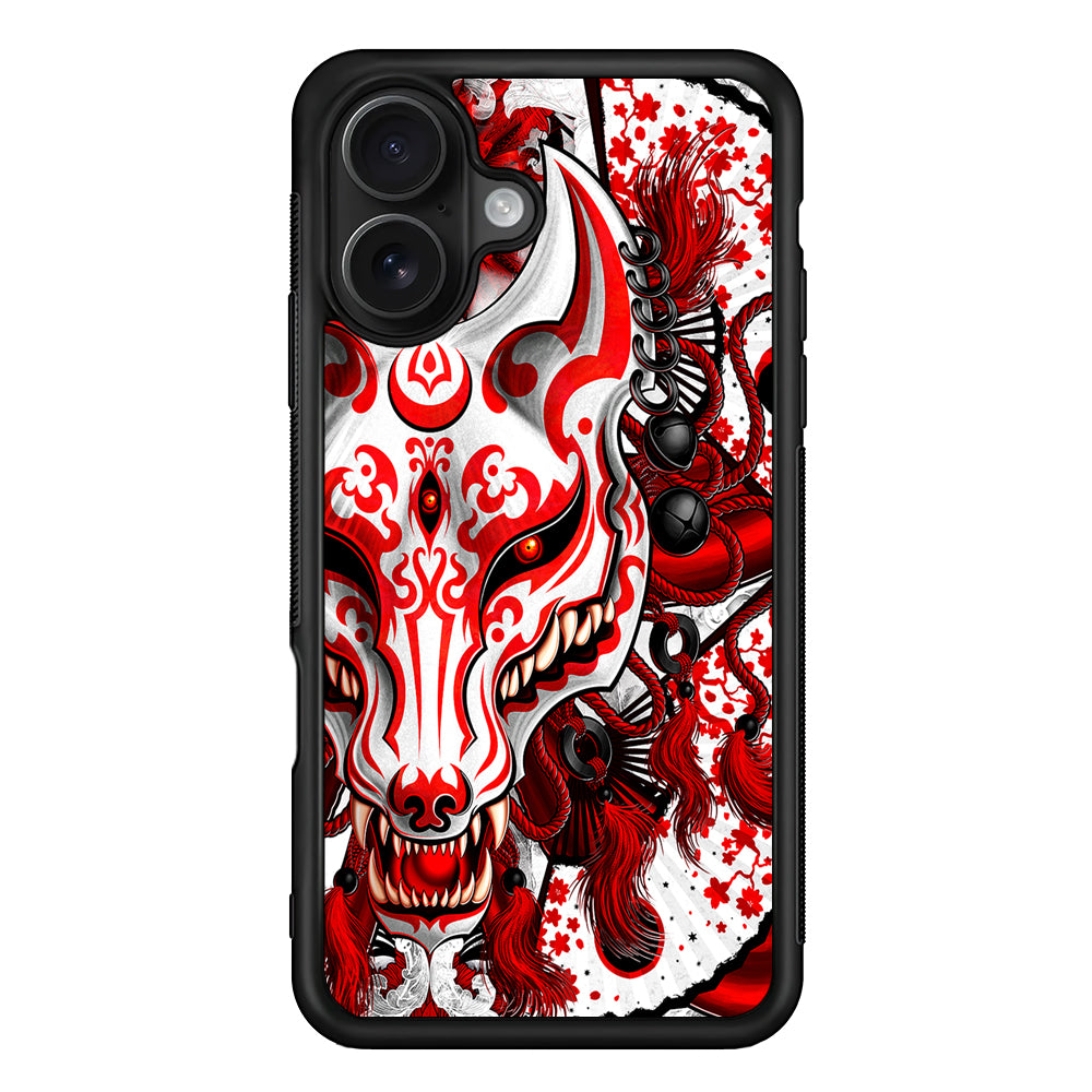 Kitsune Fox Mask Bloody White iPhone 16 Case - Oxvistore