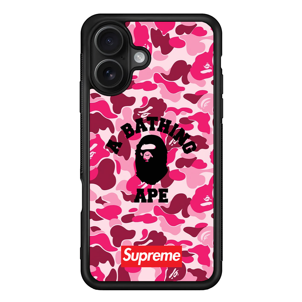 A Bathing Ape Supreme Bape Camo iPhone 16 Case | Slim Rubber Case for iPhone 16