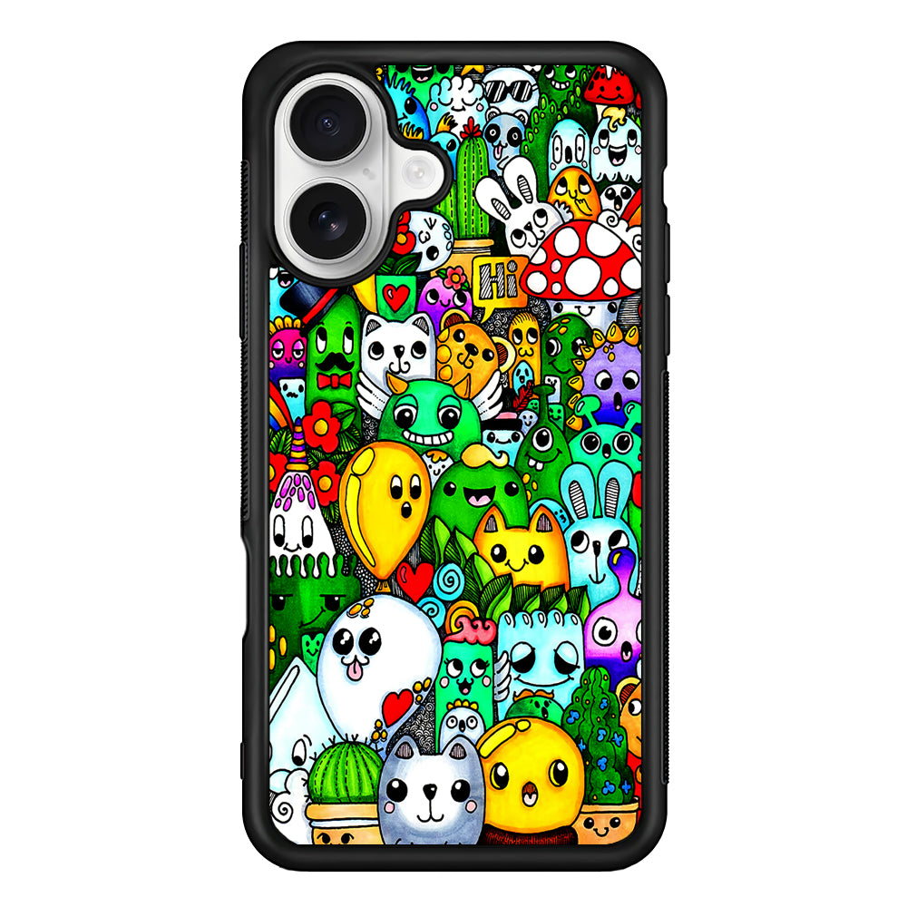 Cute Doodle Art Colorful iPhone 16 Plus Case | Durable Protective Rubber Cover