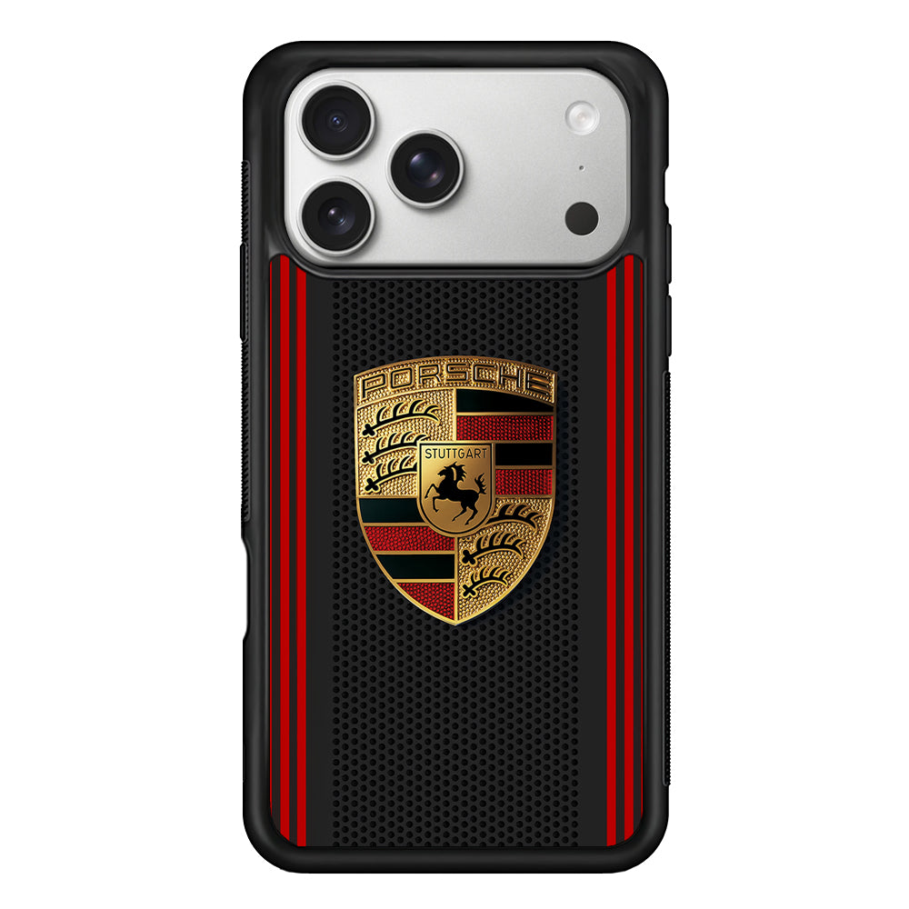 Porsche Gold Emblem iPhone 17 Pro Case | Slim Rubber Case for iPhone 17 Pro
