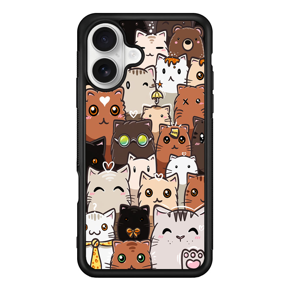 Cute Cat Pattern Kawaii iPhone 16 Plus Case | Durable Protective Rubber Cover